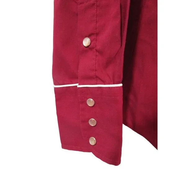 Vintage 70s Levis Pearl Snap Womans S Western Cowboy Rodeo Shirt Maroon White - Picture 10 of 16